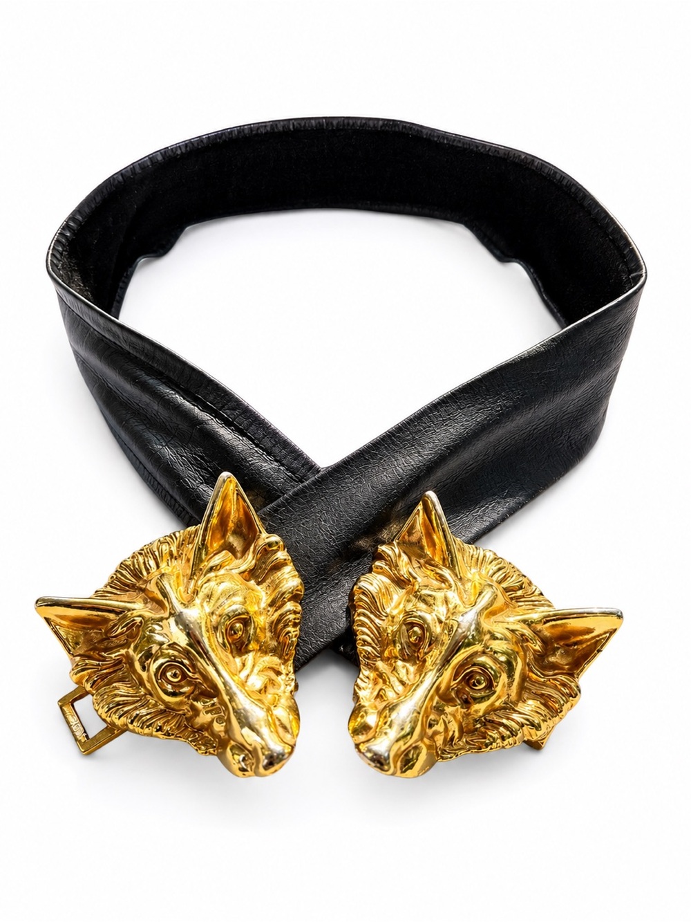 Interlocking wolf heads - Vintage Black Leather Belt